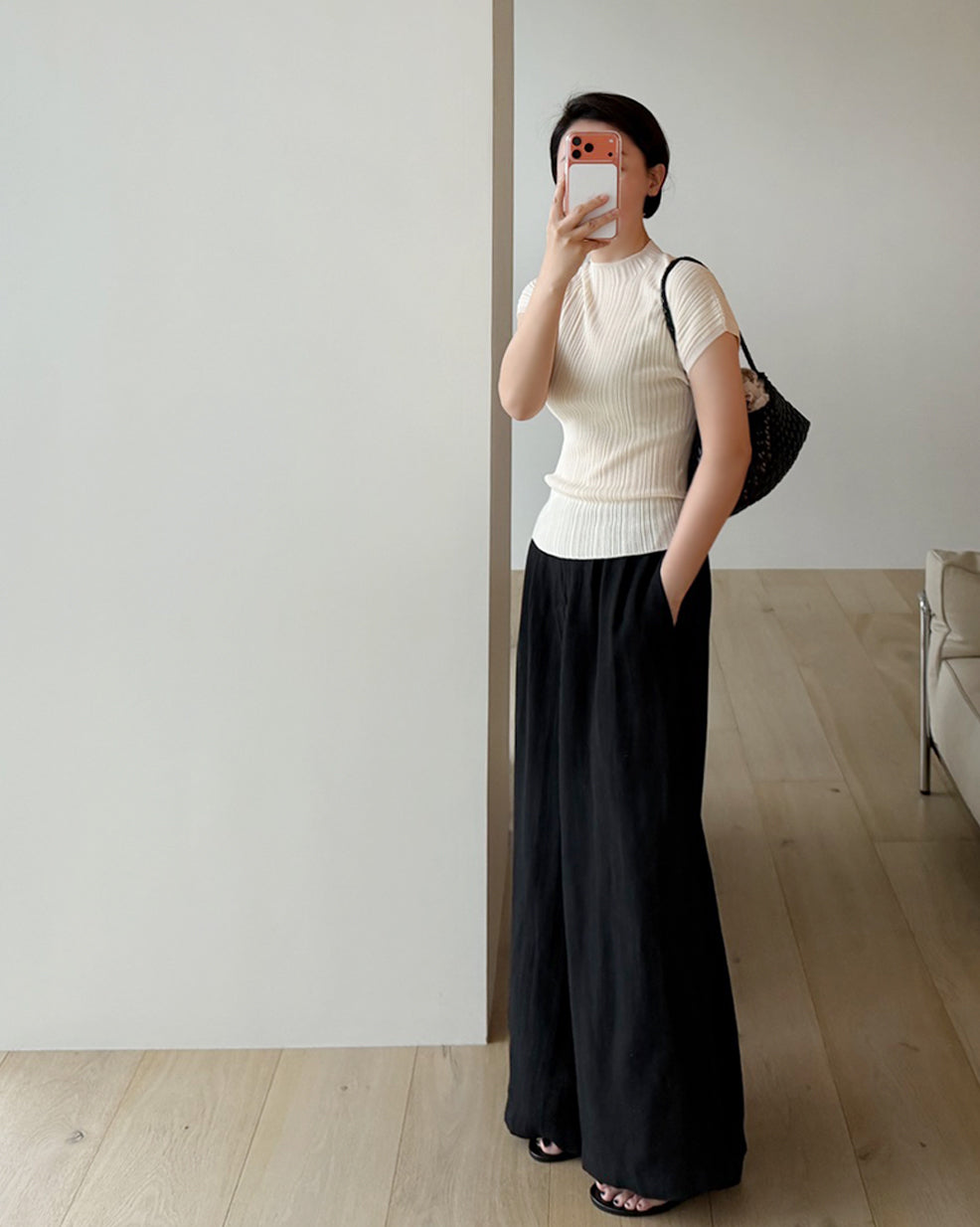 Cap-Sleeve Ribbed Knit Tee