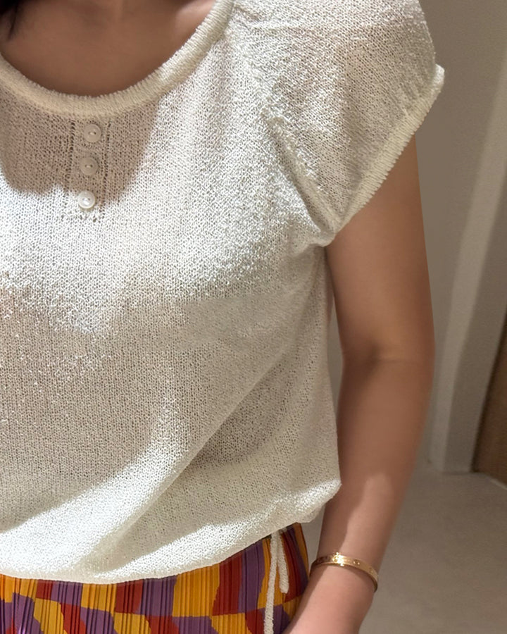 Lightweight Sheer Knit Henley Top