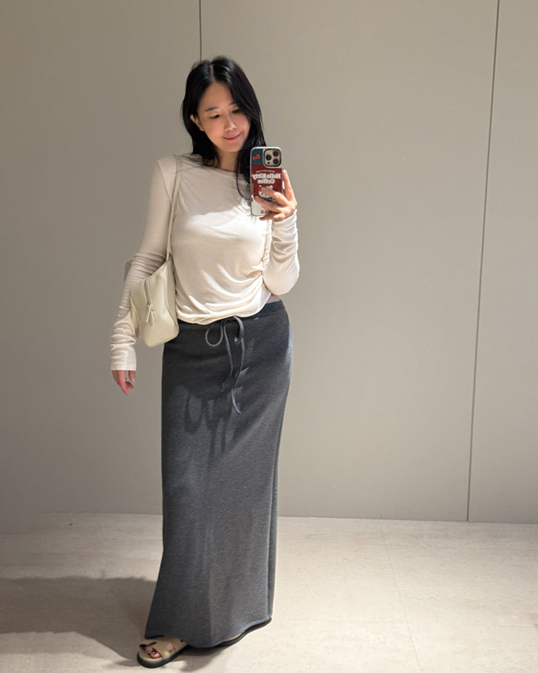 Drawstring Waist Maxi Skirt