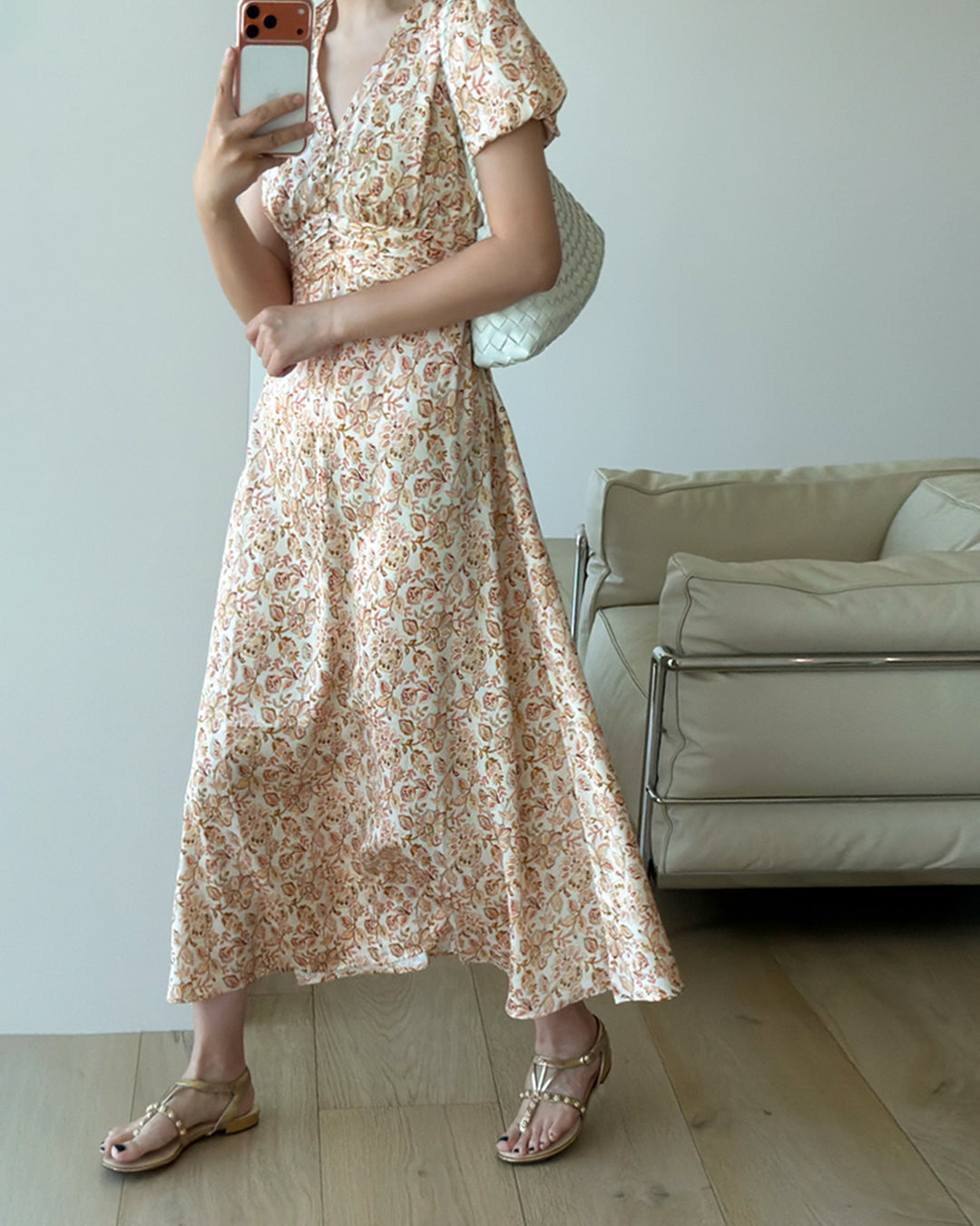 Silk Blend Floral V-Neck Maxi Dress