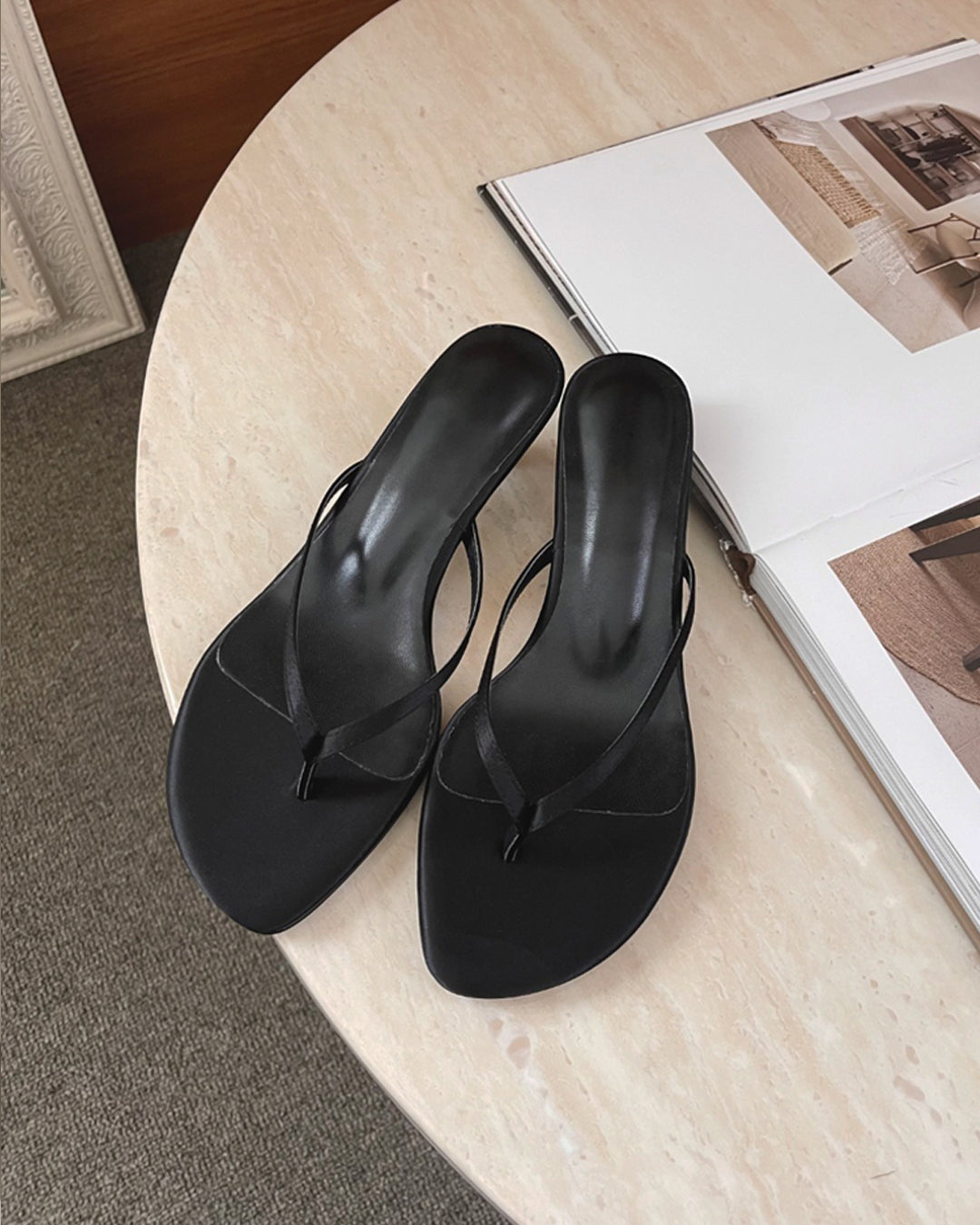 Minimalist Slim Strap Thong Heels