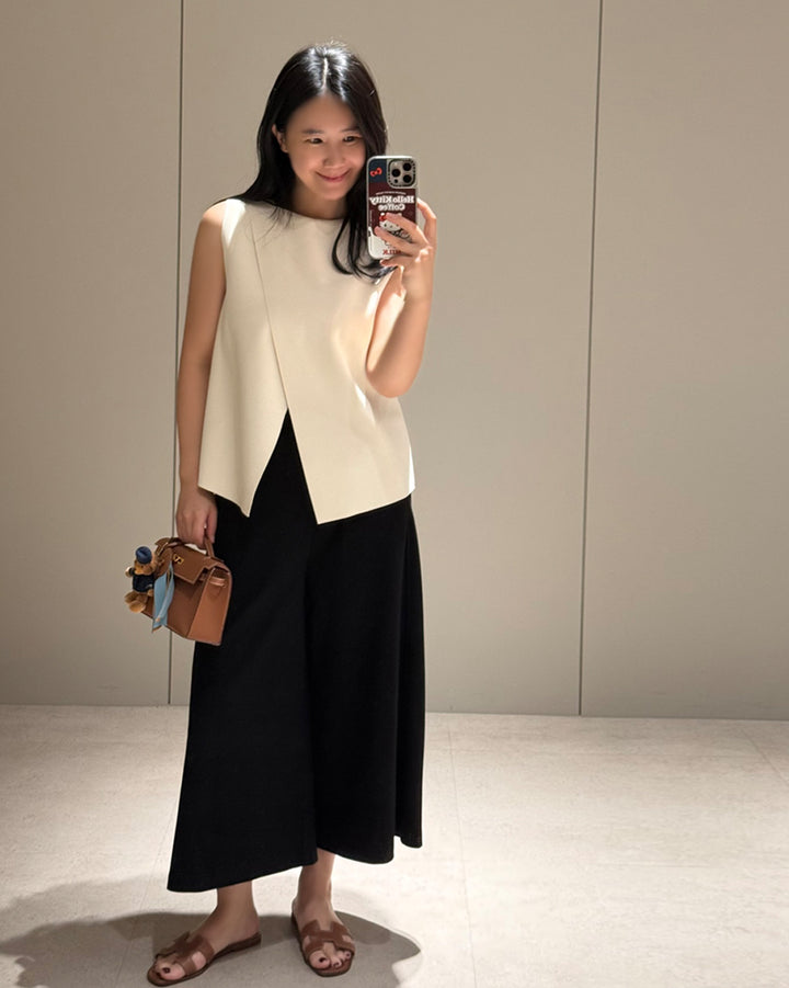Layered Wrap-Front Sleeveless Top