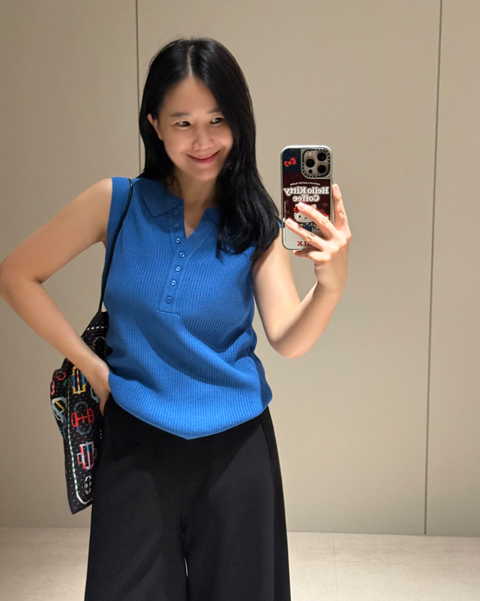 Ribbed Collared Sleeveless Knit Tank