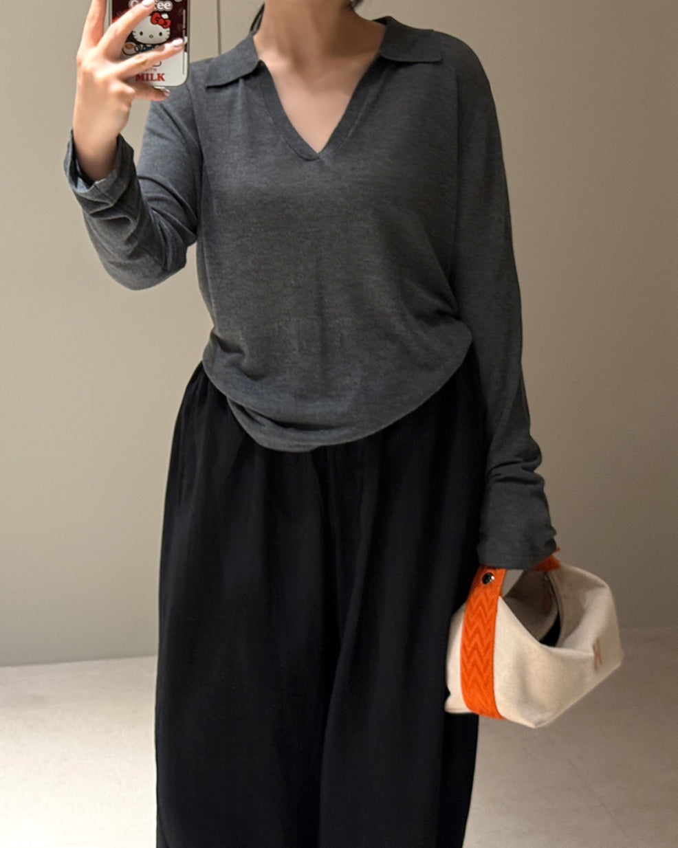 V-Neck Open Collar Knit Top