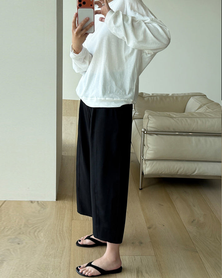Pintuck Cropped Wide Trousers