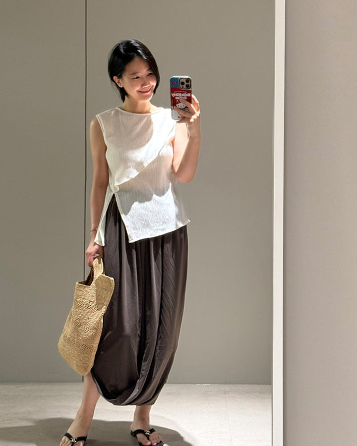 Draped Tulip Maxi Skirt with Side Slit