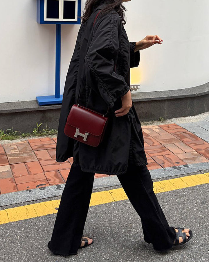 Lightweight Shirred Trench Coat with Stand Collar