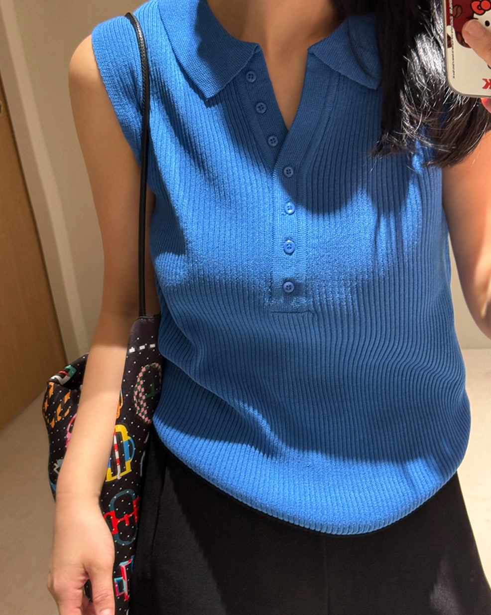 Ribbed Collared Sleeveless Knit Tank