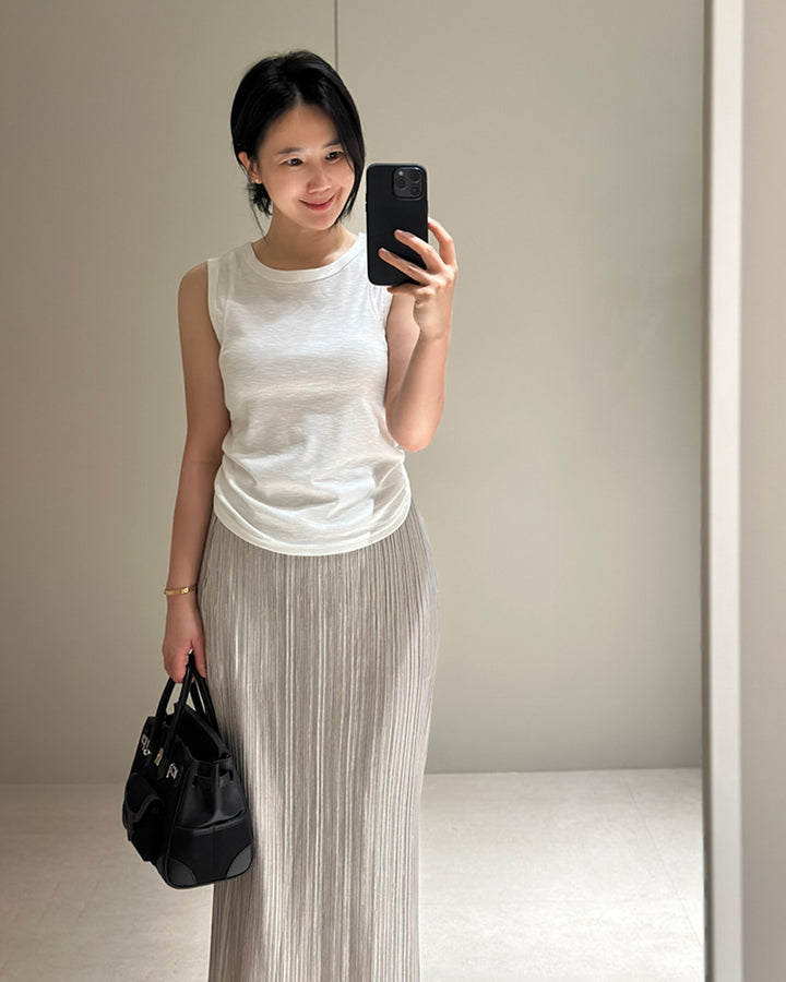 Shimmer Pleated Elastic Maxi Skirt