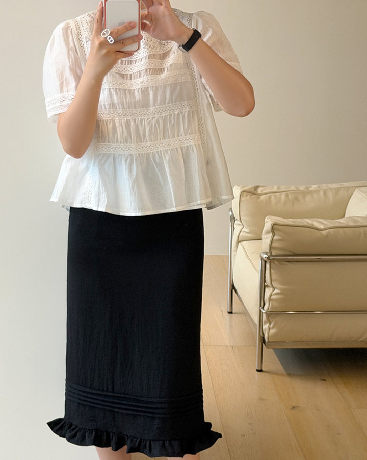 Romantic Mock Neck Lace Insert Blouse
