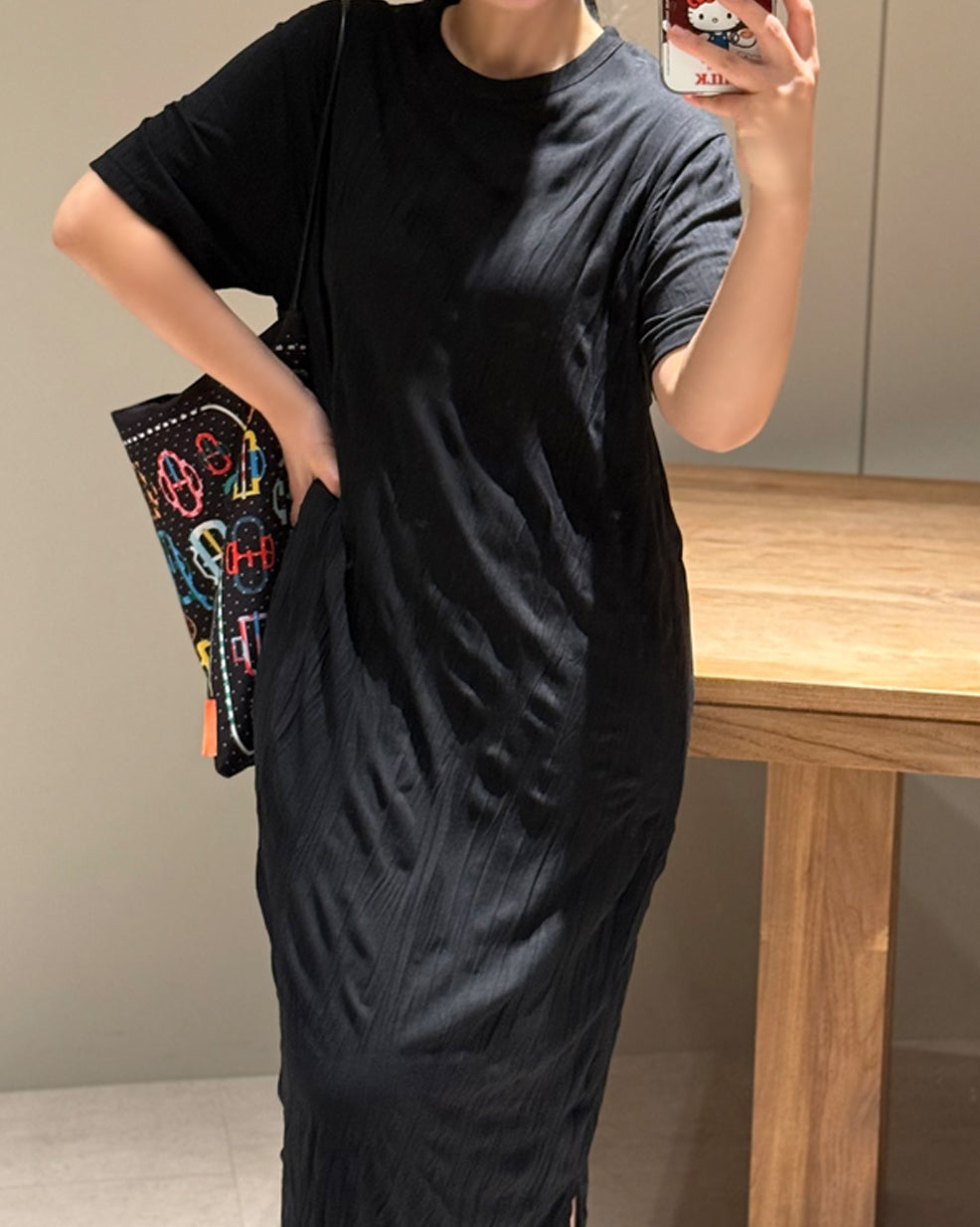 Crinkled Short Sleeve Maxi Dress
