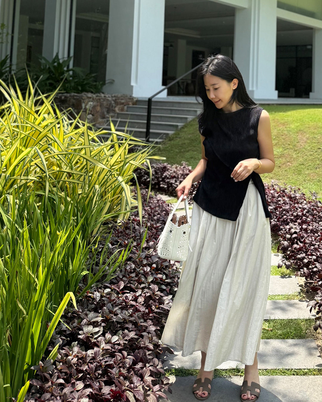 Asymmetric Layered Plisse Sleeveless Top
