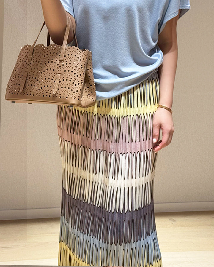 Colorblock Pleated Straight Maxi Skirt