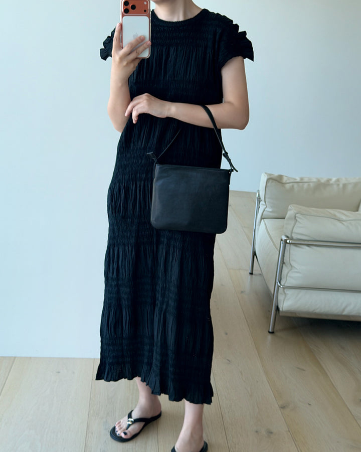 Shirred Wrinkle Tiered Maxi Dress