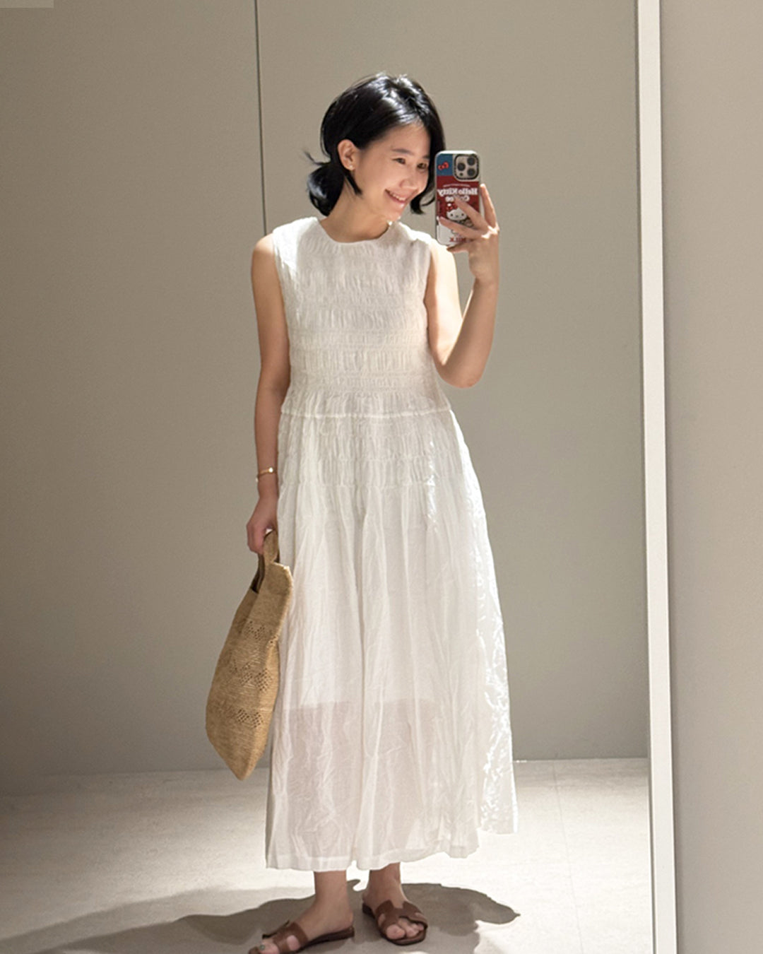 Smocked Cotton Sleeveless Maxi Dress