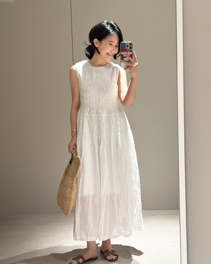 Smocked Cotton Sleeveless Maxi Dress