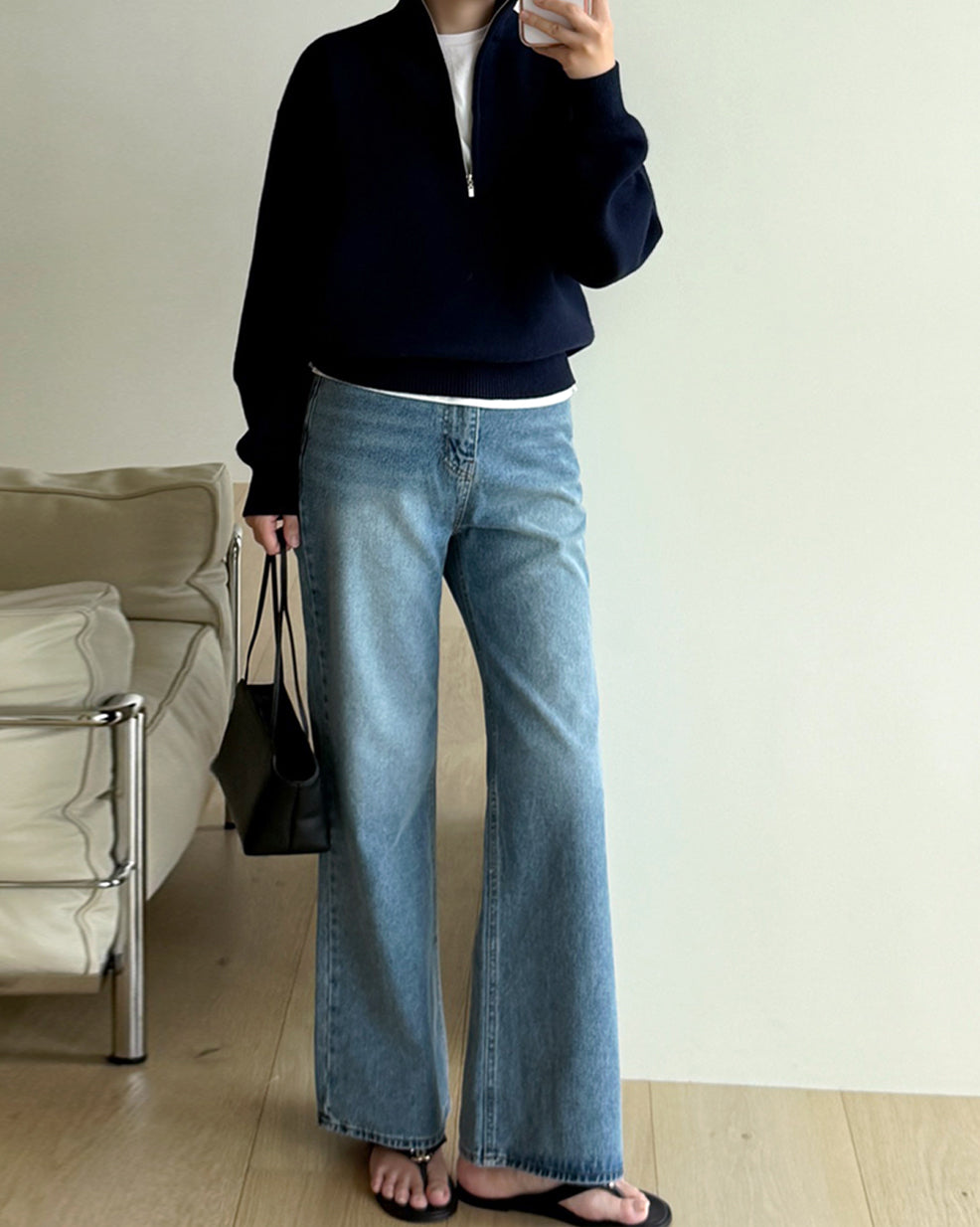 カシミヤ ハーフジップ レイヤリングニット