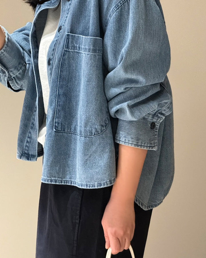 Loose Fit Cropped Denim Shirt