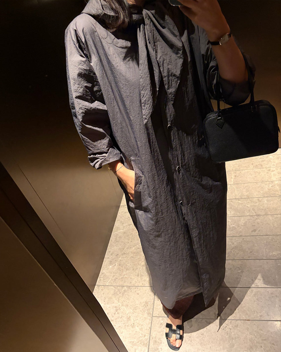 Oversized Hooded Long Windbreaker Coat