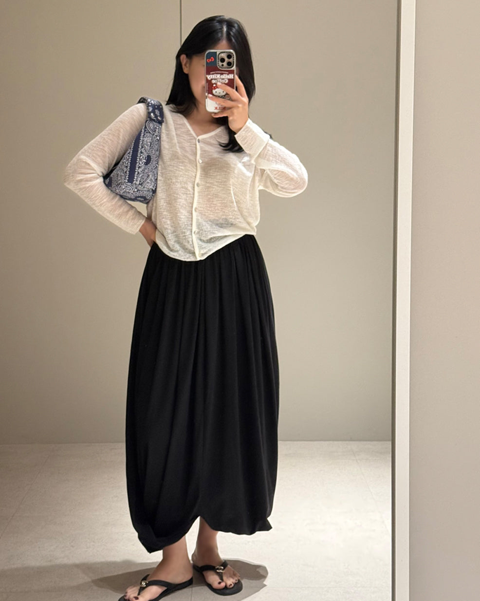 Draped Elastic Waist Balloon Long Skirt