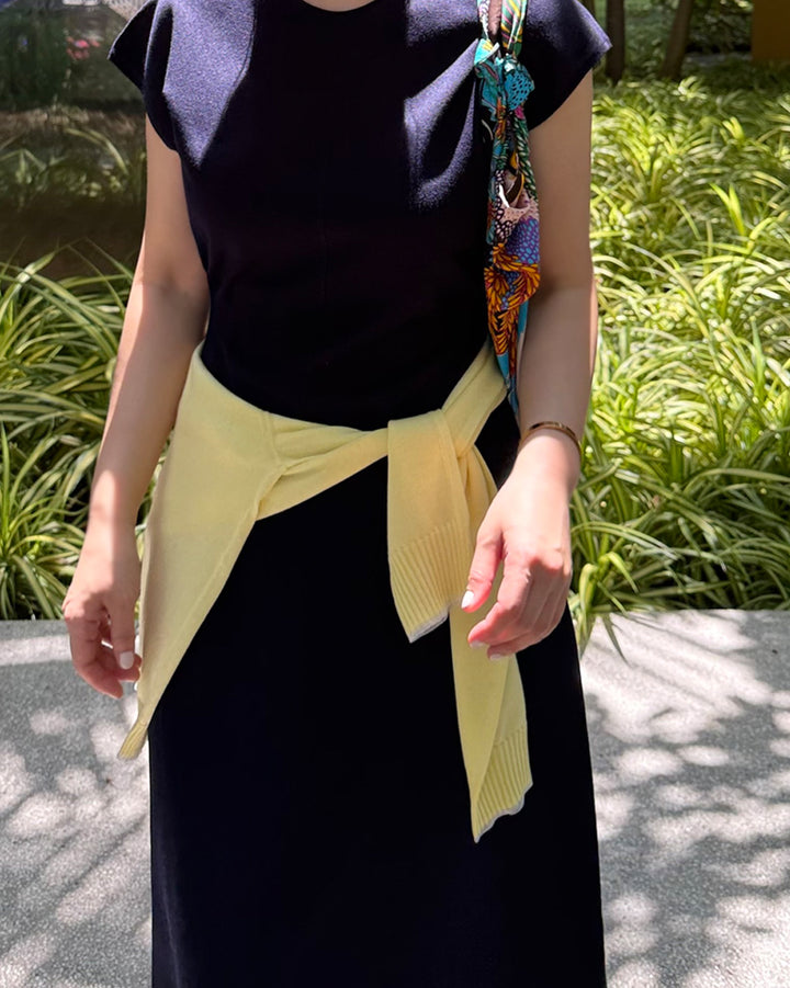 Cotton Viscose Blend Cap Sleeve Maxi Knit Dress