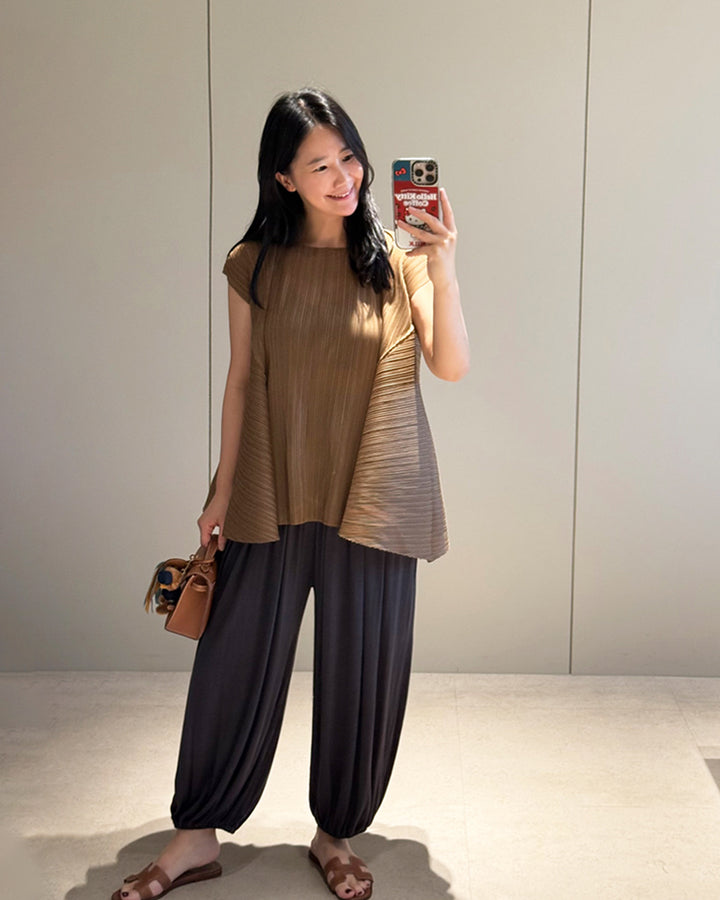 Pleated A-Line Cap Sleeve Blouse