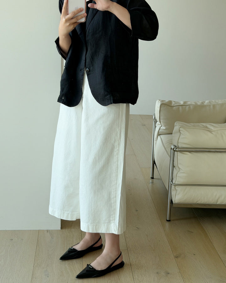 White Cotton Wide-Leg Culottes