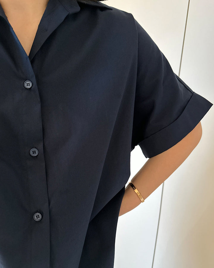 Minimalist Roll-Up Sleeve Cotton Shirt