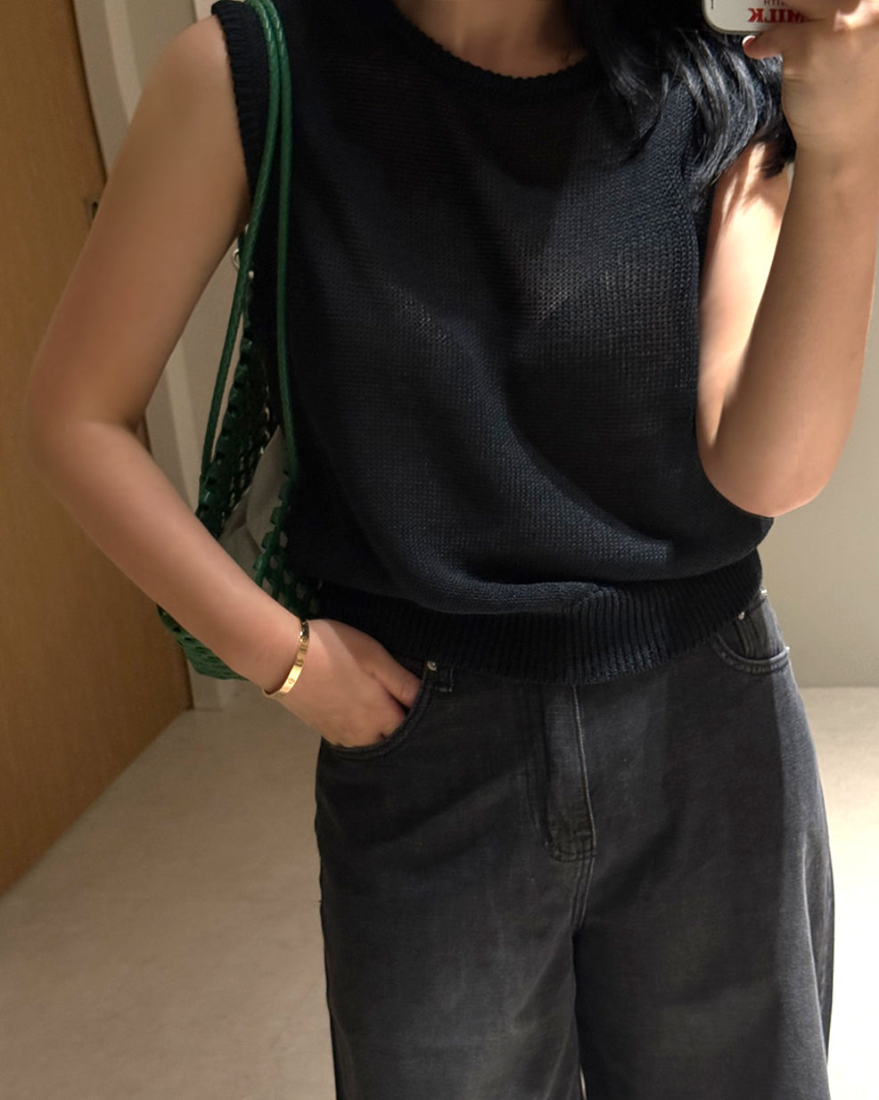 Sheer Silk Blend Knit Vest