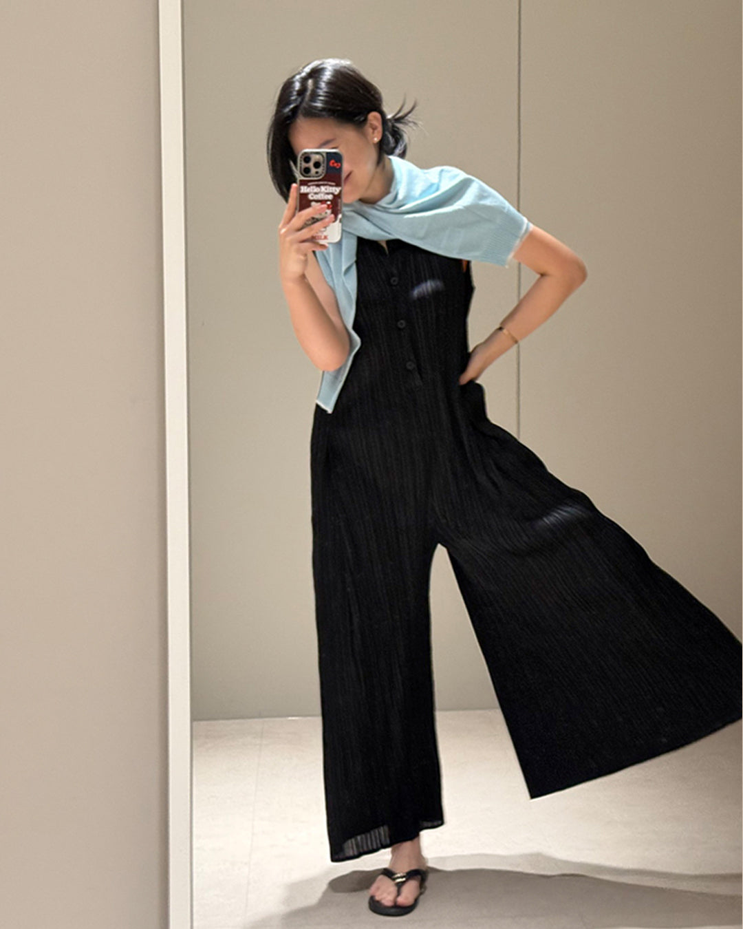Pleated Sleeveless Wide-Leg Jumpsuit