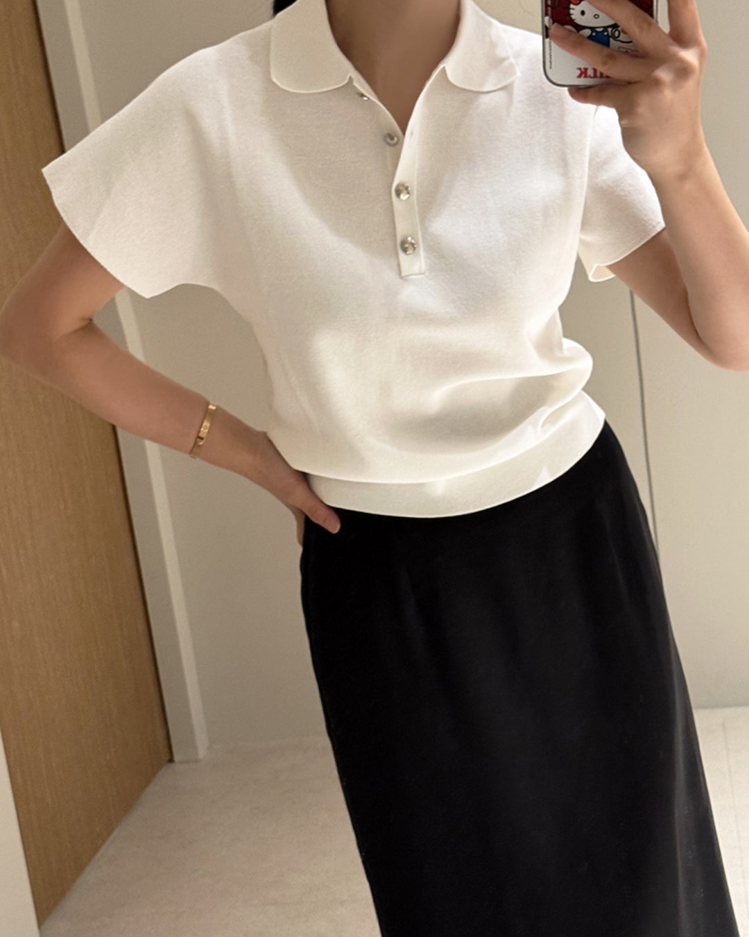 Short Sleeve Polo Knit Top