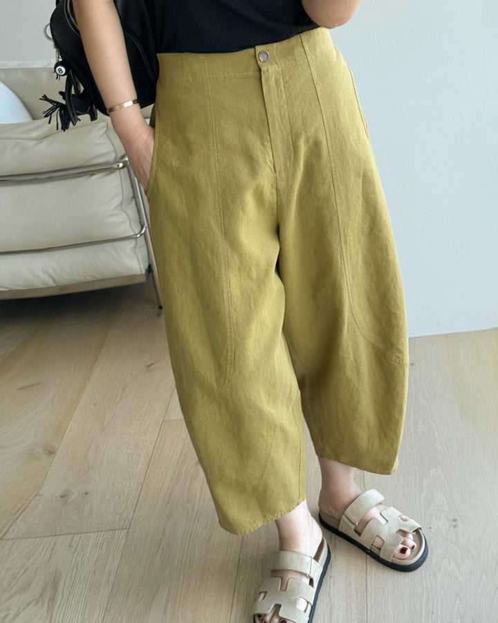 Linen Blend Wide Leg Barrel Pants