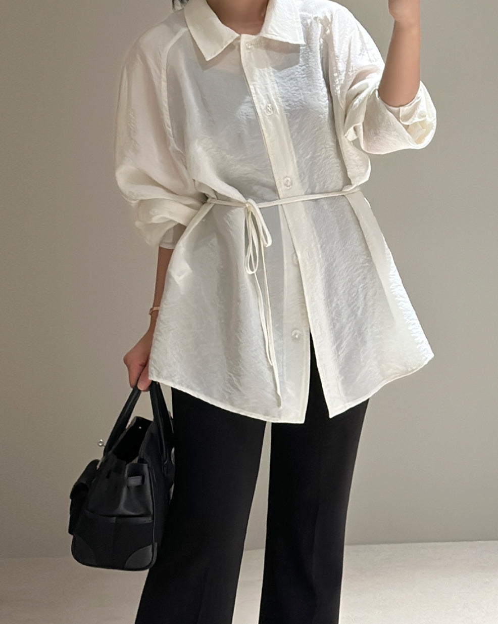 Crinkled Viscose-Blend Belted Shacket