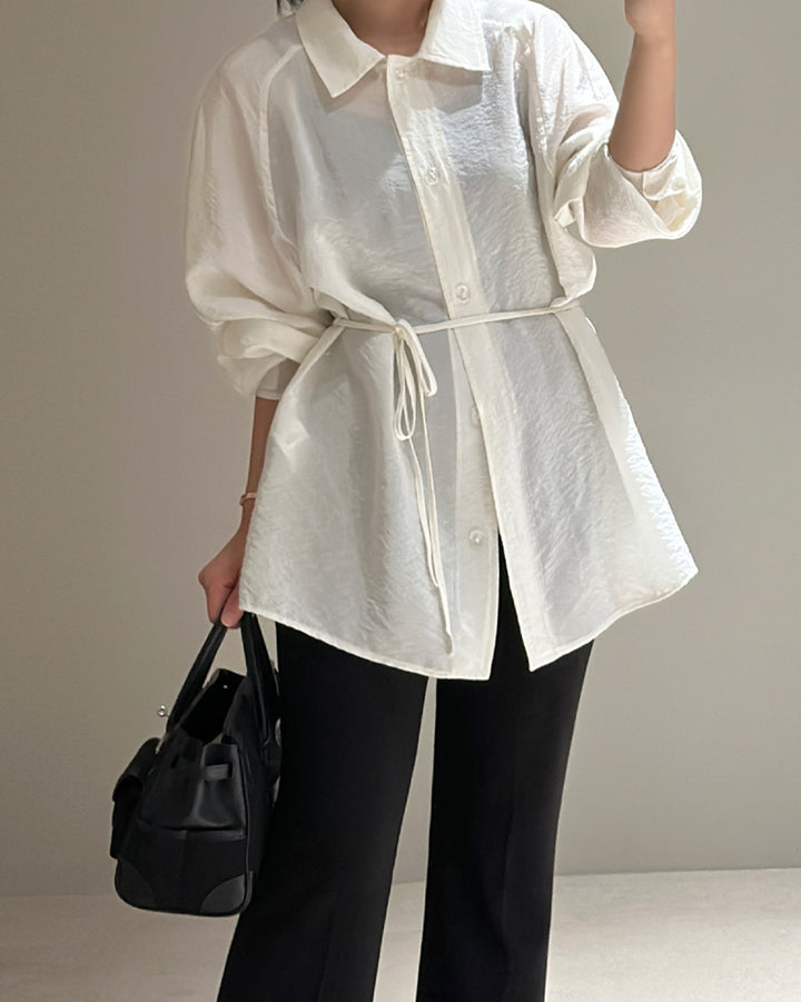 Crinkled Viscose-Blend Belted Shacket