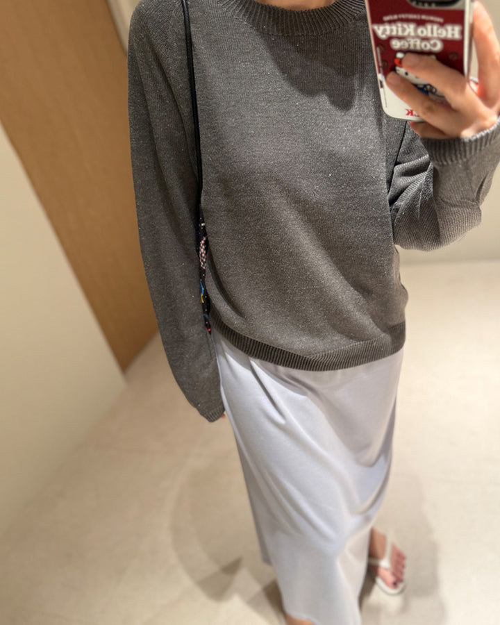 Shimmer Raglan Crewneck Knit Sweater