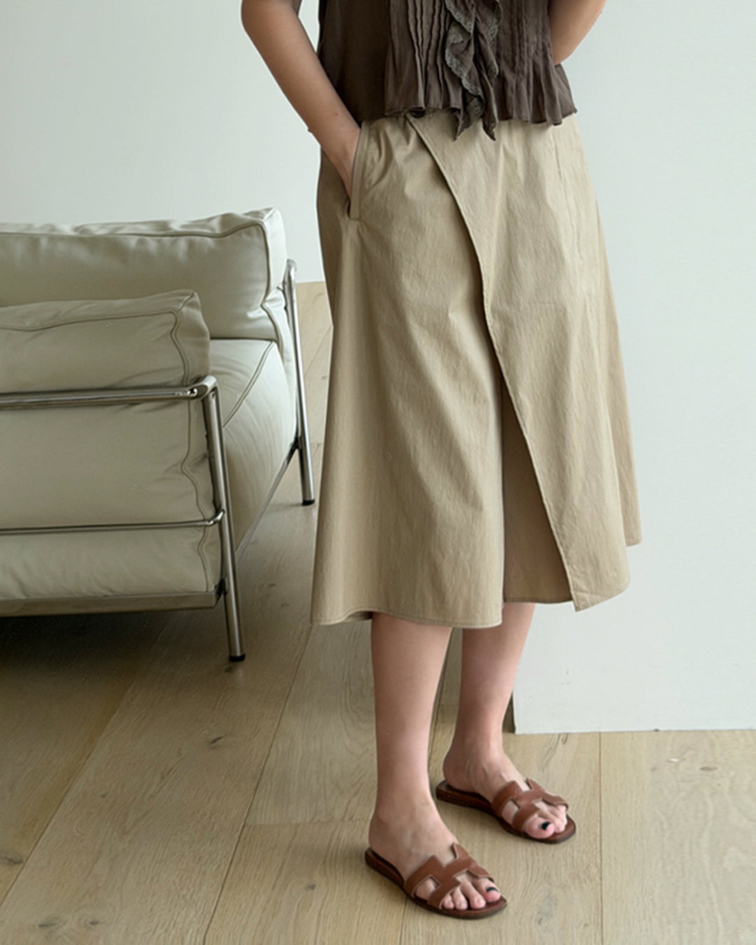 Button Wrap Culotte Pants