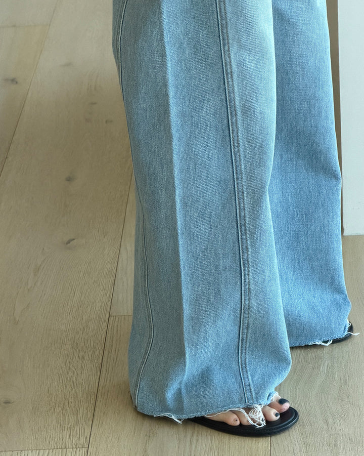 Front Seam Wide Leg Raw Hem Jeans