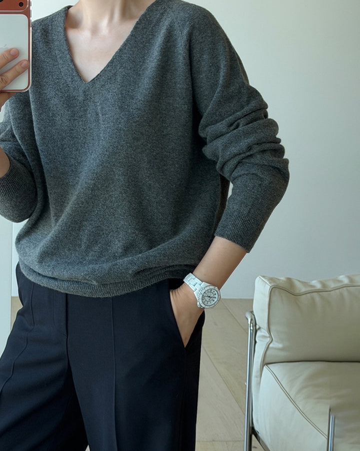Relaxed V-Neck Knit Sweater
