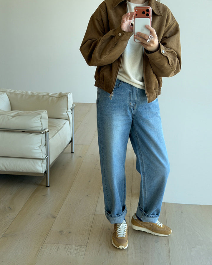 High-Waist Wide Straight Jeans