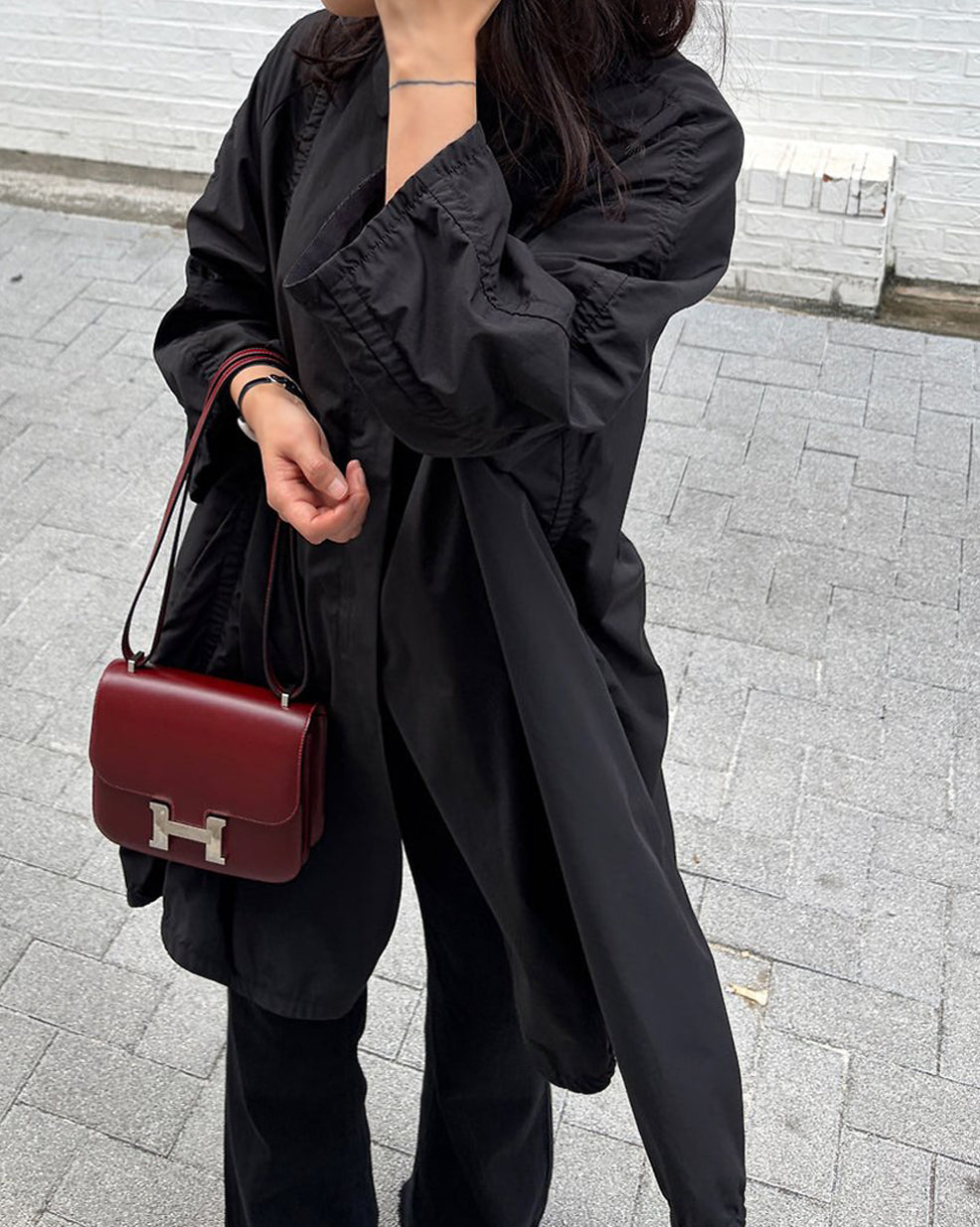 Lightweight Shirred Trench Coat with Stand Collar