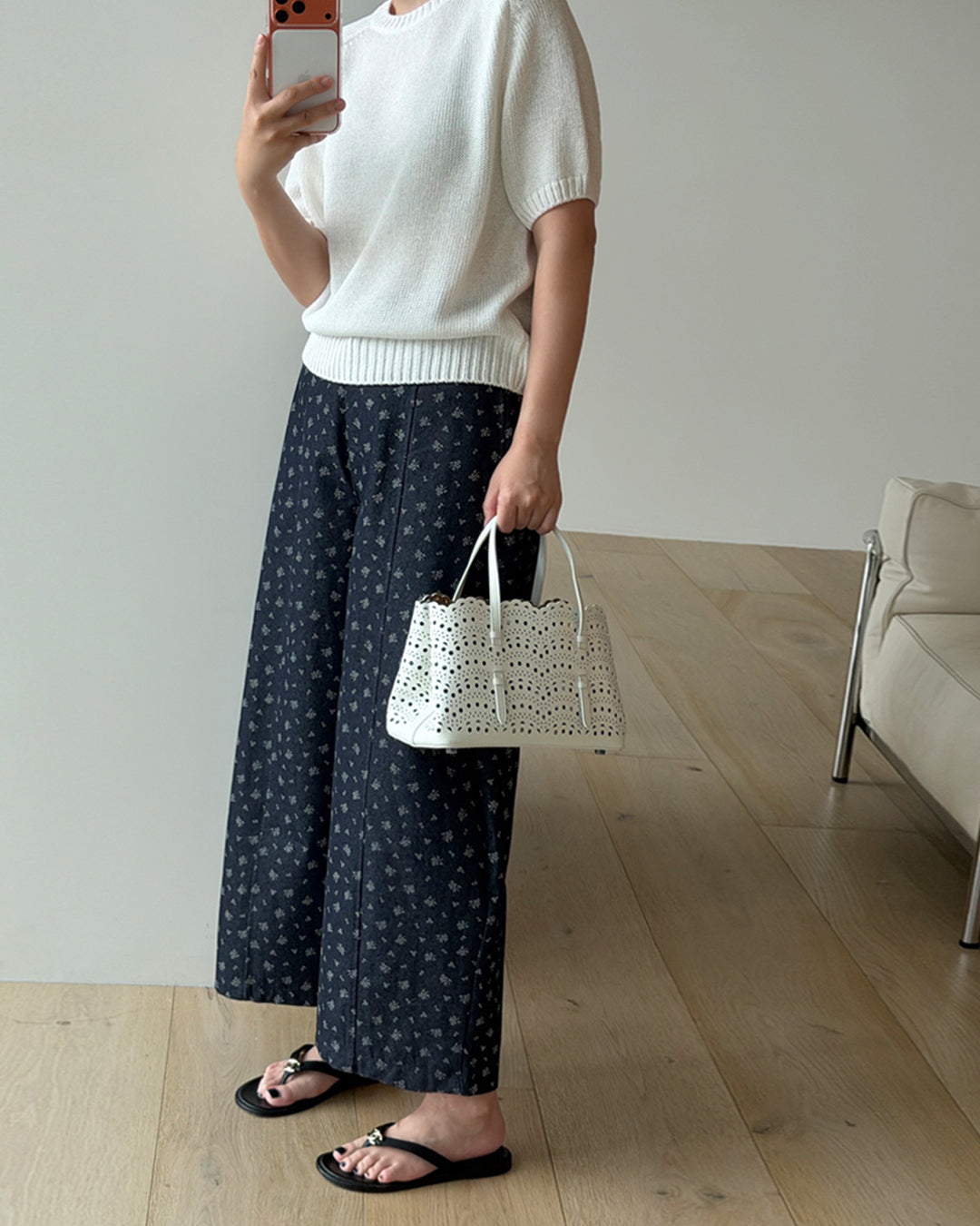 Cotton Blend Ditsy Floral Pintuck Pants