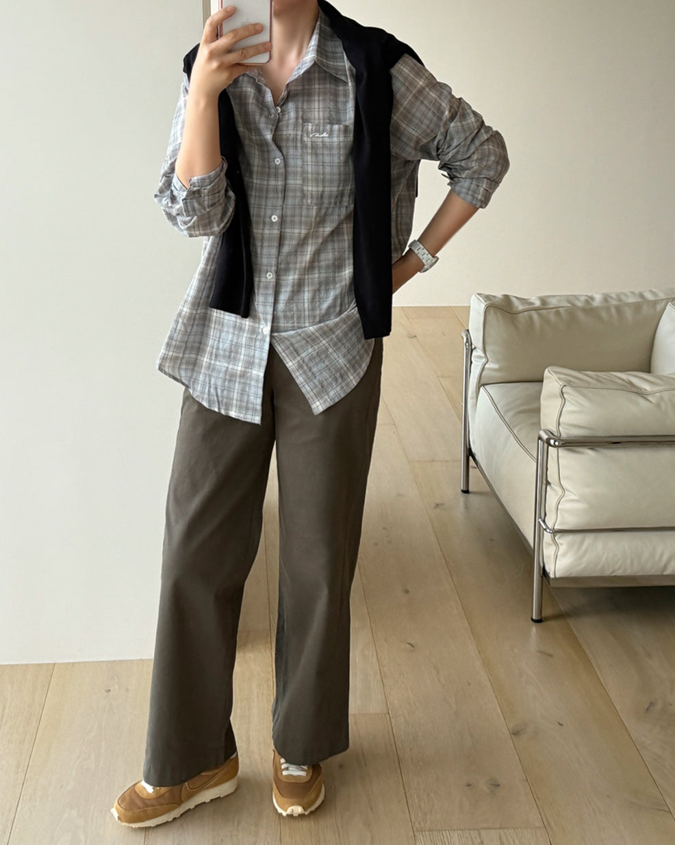 Embroidered Pocket Plaid Button-Down Shirt