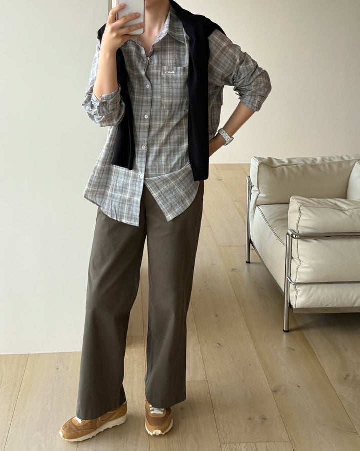Embroidered Pocket Plaid Button-Down Shirt