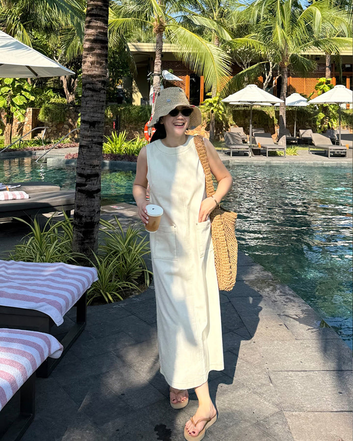 Cotton Blend Sleeveless Maxi Dress