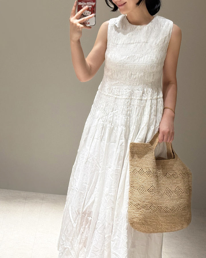 Smocked Cotton Sleeveless Maxi Dress