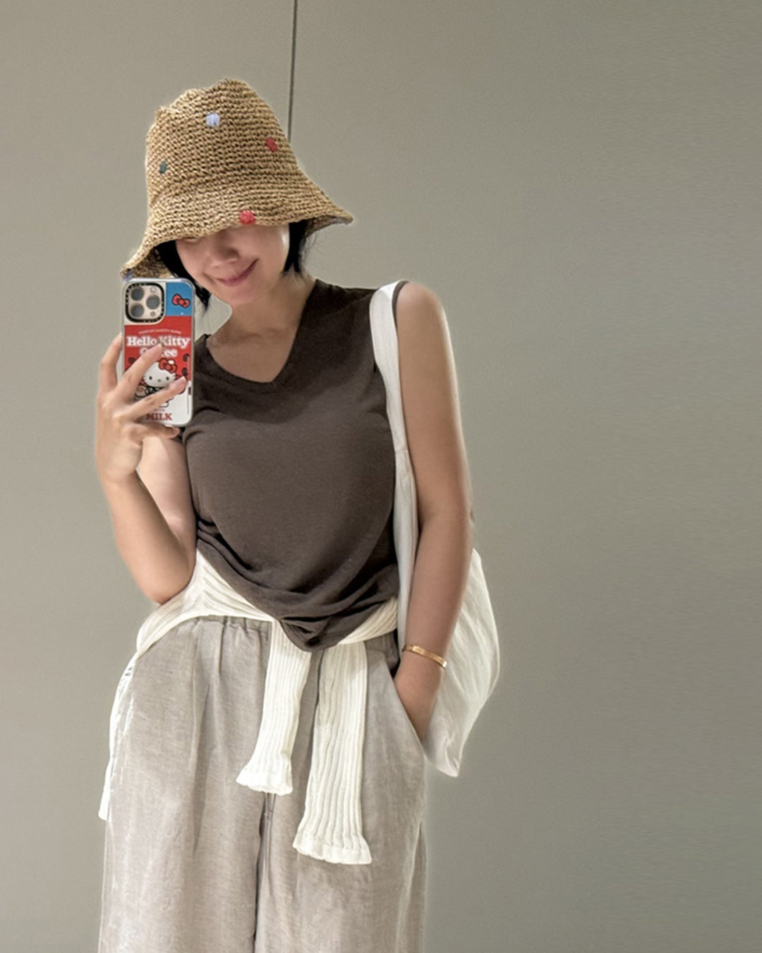 Colorful Embroidered Paper Straw Bucket Hat