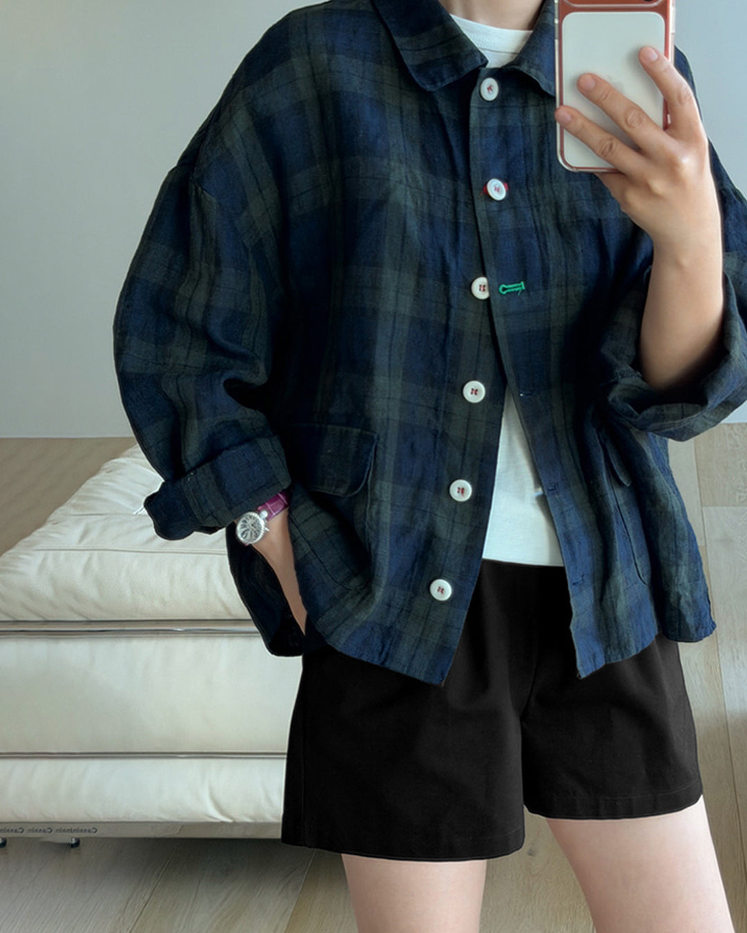 100% Linen Tartan Check Lightweight Shacket