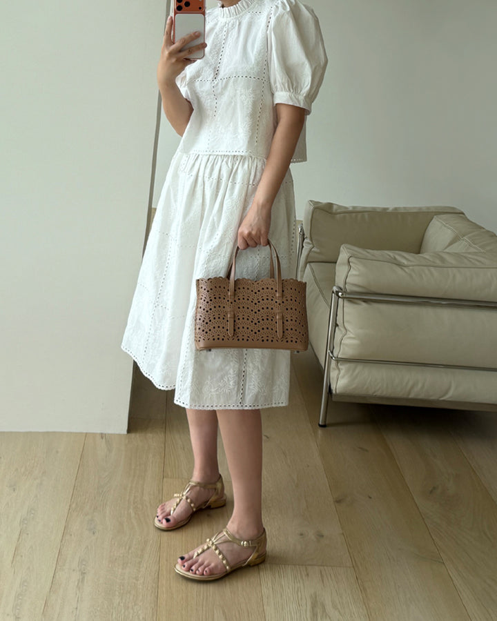 Floral Eyelet Embroidered Midi Skirt
