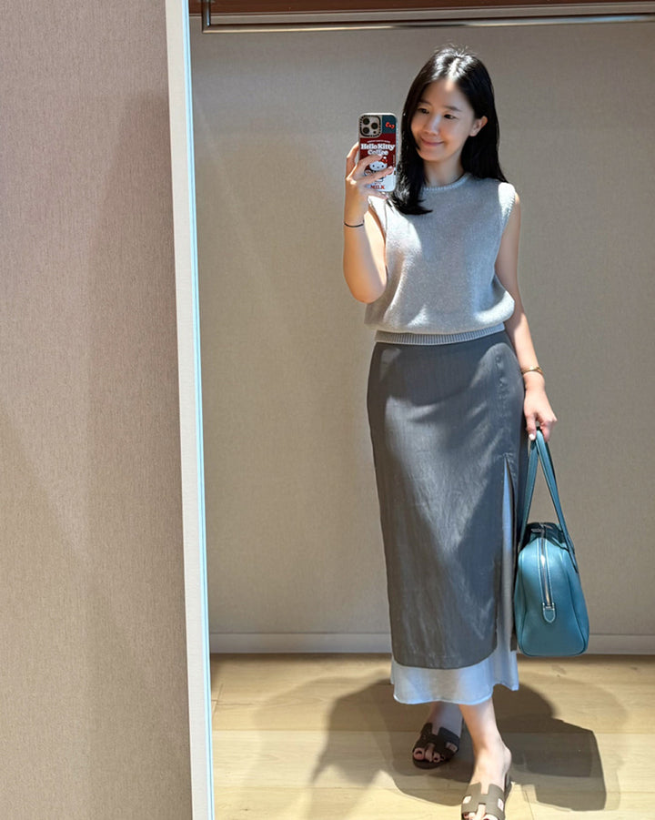Layered Side Slit Midi Skirt