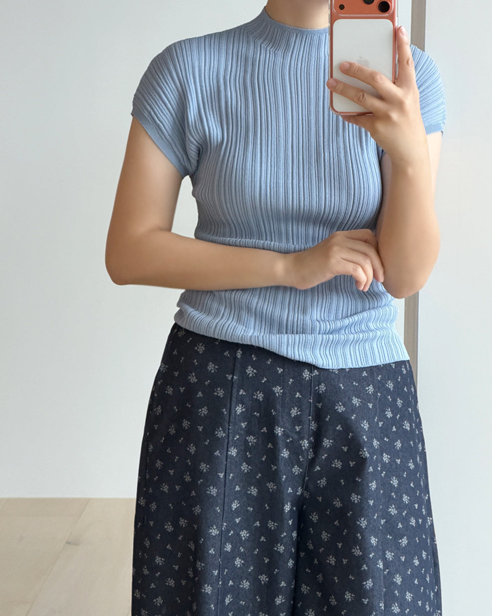 Cap-Sleeve Ribbed Knit Tee